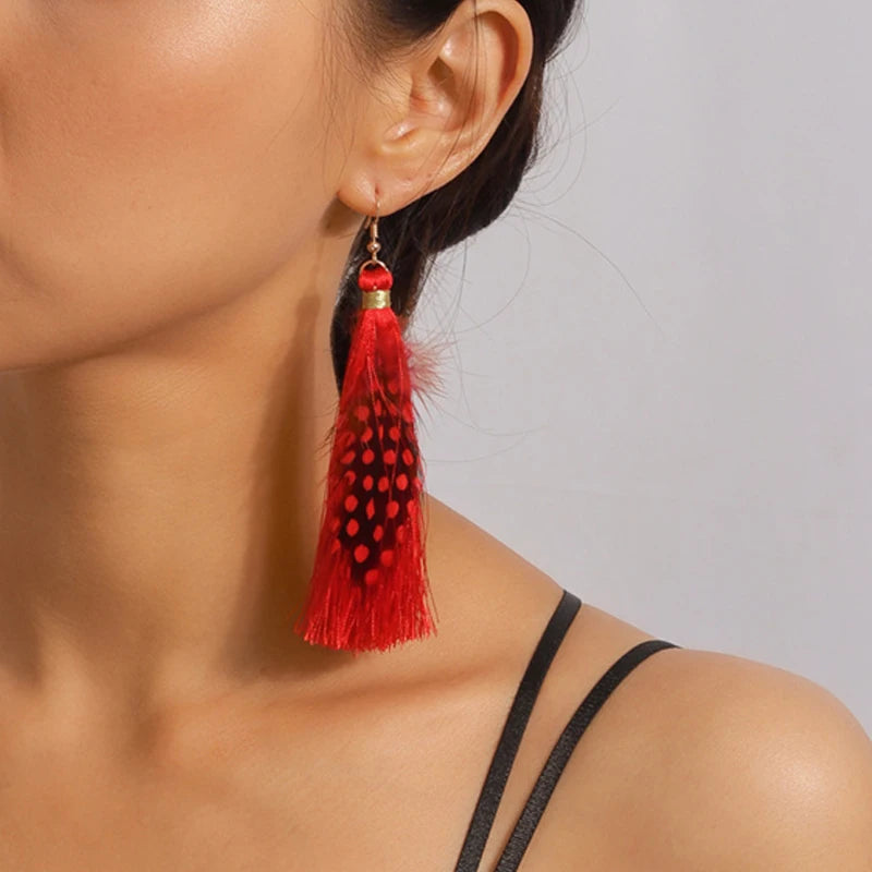 Aihua moderne große Feder Quaste Ohrringe für Frauen Vintage lange übertriebene Zigeuner Feder Ohrringe Party Schmuck Accessoire