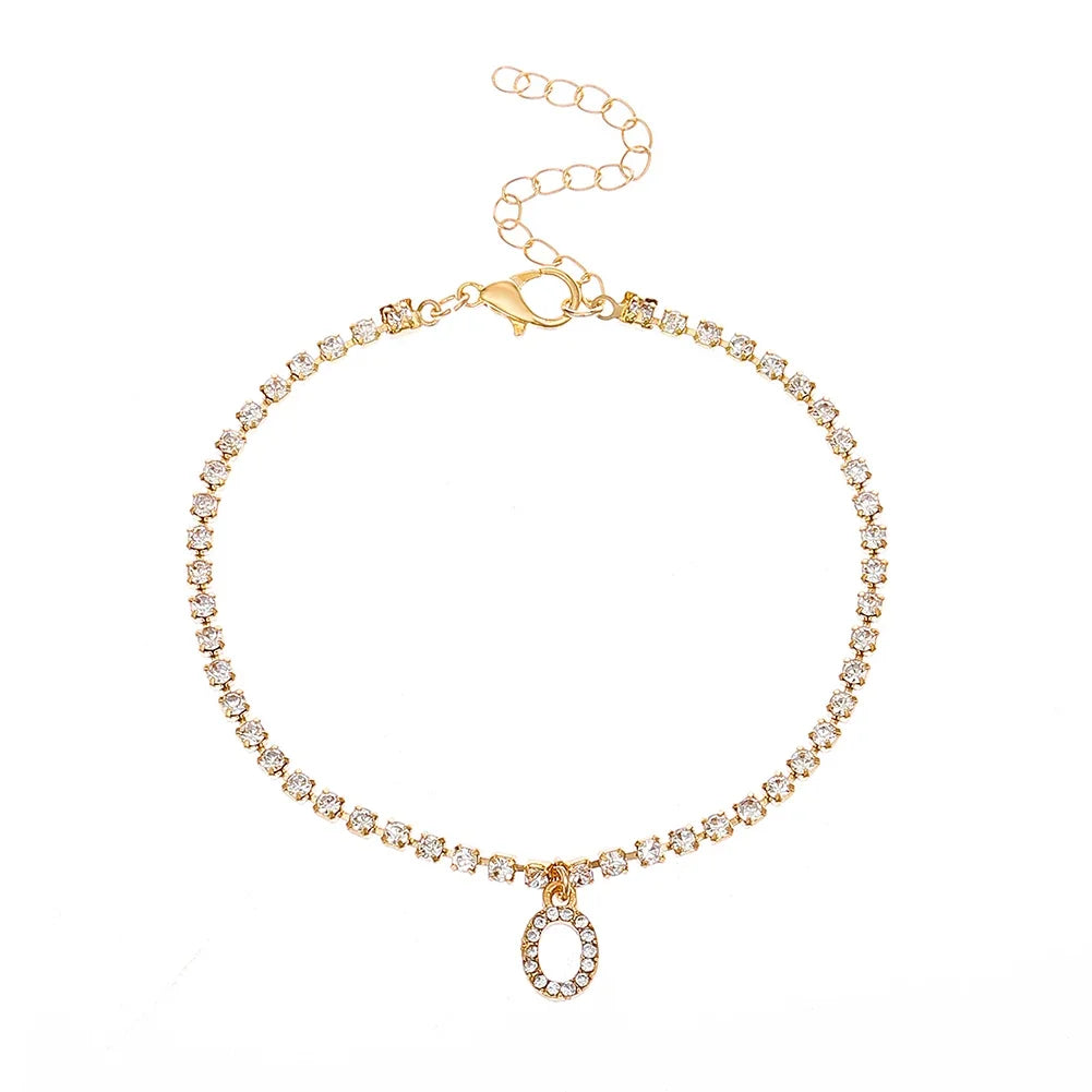 Mode Kreative Initial Buchstaben Alphabet Anhänger Strass Glänzenden Strand Fußkettchen Kette Fuß Schmuck Knöchel Armbänder für Frauen Boho