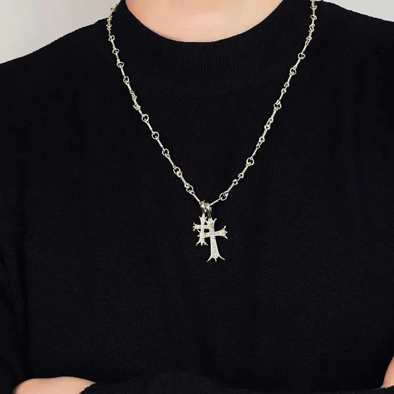 Wlp trend ige gotische Doppelkreuz Strass Anhänger Halskette für Frauen Männer Paare Hip Hop Choker Halskette Kragen Schmuck Geschenk