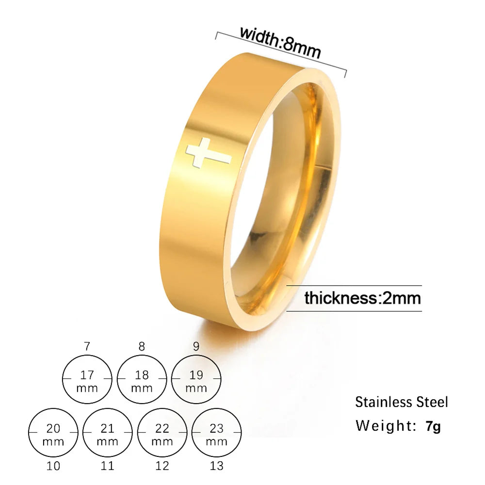EUEAVAN Hip Hop Kreuz Paar Ringe Frauen Männer Edelstahl 6mm/8mm Religiöse Christian Finger Ring Punk party Schmuck Geschenke