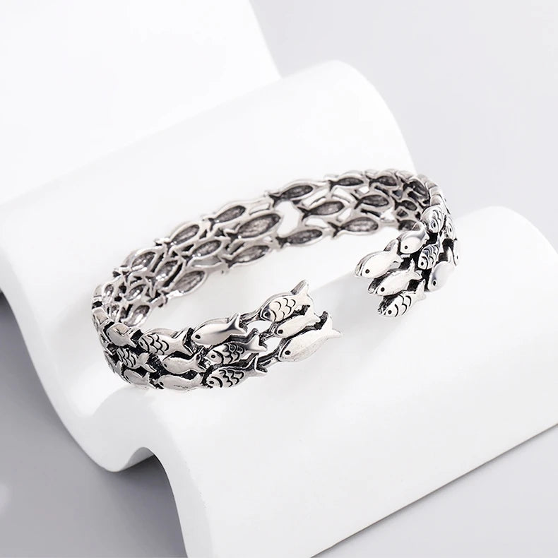 Sole Memory Retro Fisch Kreative Nette 925 Sterling Silber Weibliche Trendy Resizable Öffnung Armreifen Armband Für Frauen BR006