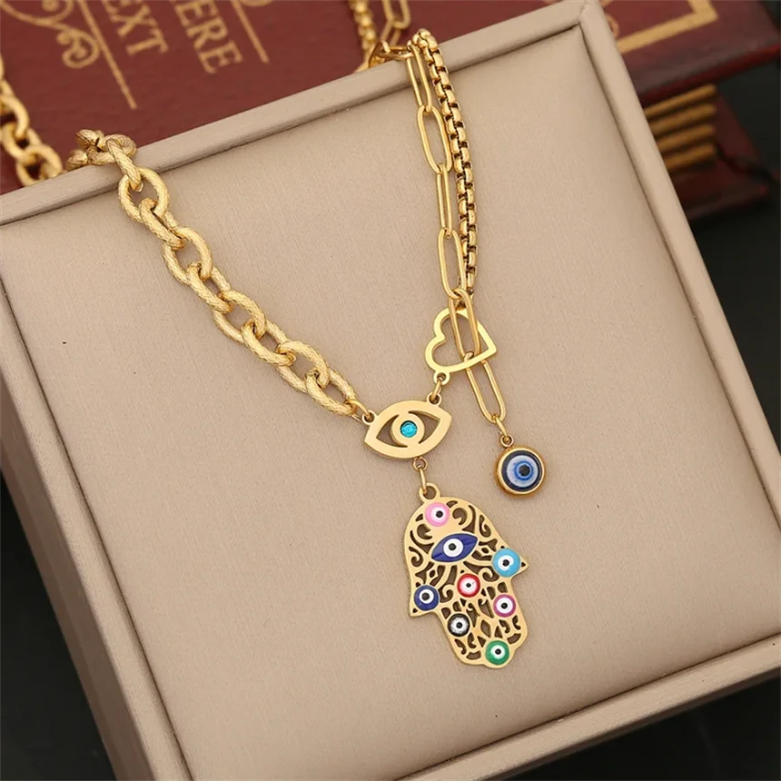 316L Edelstahl Farbige Öl Tropf Palm Augen Anhänger Charme Kette Halsketten Armbänder Ohrringe Mode Hohe Schmuck Party Geschenk