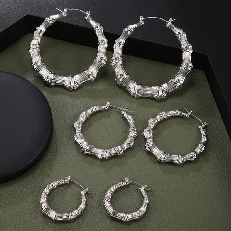 Punk Ohrringe Silber Gold Farbe große Bambus Kreis Creolen große Promi Ohrringe Creolen Schmuck Charms für Frauen