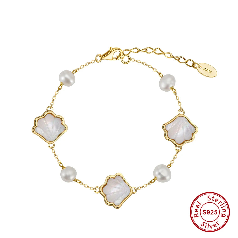 ORSA JEWELS Neues 925er Silber, heißer Verkauf, Muschel-Sommerschmuck-Set, Muschelperle, Charm-Armband, Kette, exquisites Geschenk für Damen, GPB41