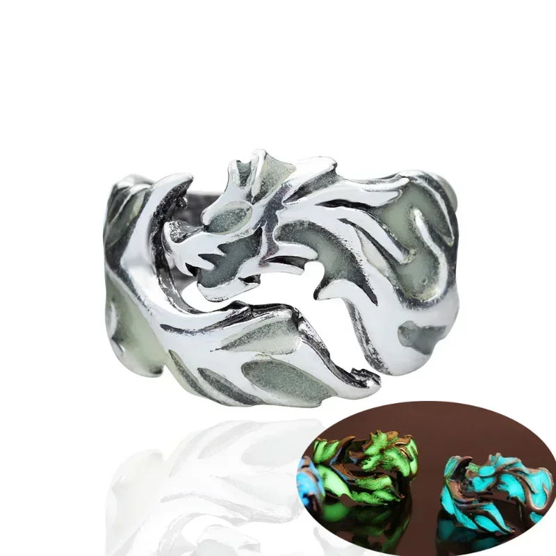 2024 mode Leuchtende Drachen Ringe Gothic Einstellbar Männer Edelstahl Ringe Einzigartige Jungen Schmuck Vintage Halloween Anillos