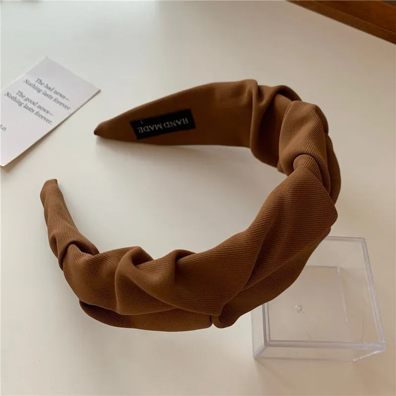 Koreanische Haarschmuck einfarbige Baumwolle zerkn ittert Frauen Kopf Reifen breite Lünette Make-up Haar bänder für Damen Kopf bedeckung neu