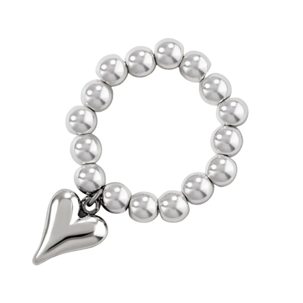 LATS Kreative handgemachte Perlen Bungee-Seil Liebe Herz Anhänger Ringe für Frauen Mädchen Silber Farbe CCB Perle verstellbare Ring Schmuck