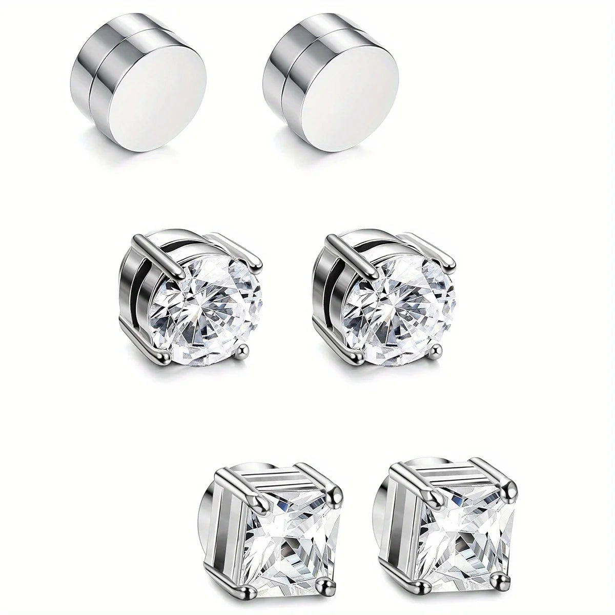 1/3Pairs 6MM Kristall Magnetische No-Pierce Edelstahl Stud Ohrringe für Männer Punk Zirkon Magnet Ohrringe nicht Piercing Schmuck