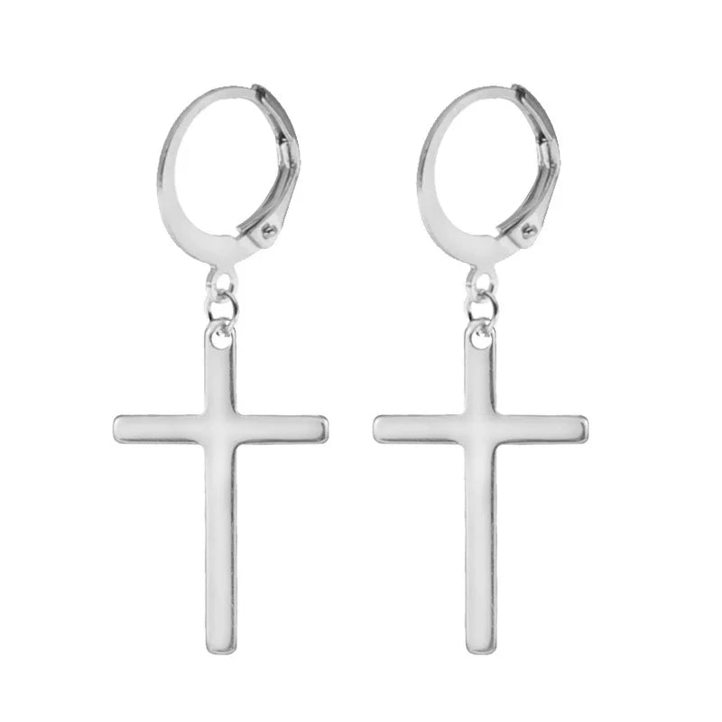 Neueste 1 Paar Edelstahl Kreuz Anhänger Baumeln Lange Quaste Unisex Creolen Männer/Frauen Punk Gothic Schmuck Beste Geschenke