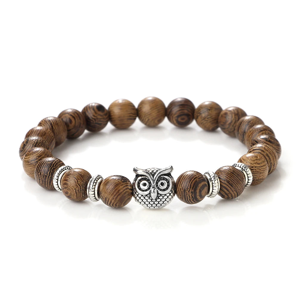 Natürliche Stein Perlen Eule Armbänder Malachit Rock Lava Armreifen Charme Strang Elastische Energie Yoga Buddha Schmuck Für Frauen Männer