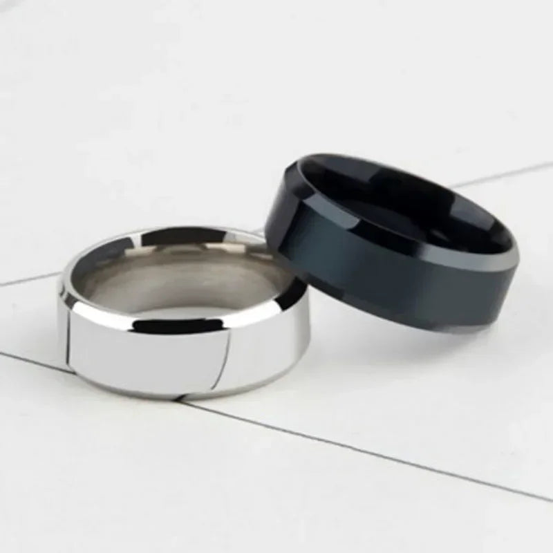 Einfache Edelstahlringe Titanstahl Punk Trendy Persönlichkeit Metall Abgeschrägter Rand Polierter Ring für Damen Herren Party