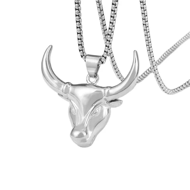 Gothic Green Stone Bull Skull Halskette Anhänger Punk Tier Halskette Herren Stier Sternzeichen Amulett Schmuck Jubiläumsgeschenk