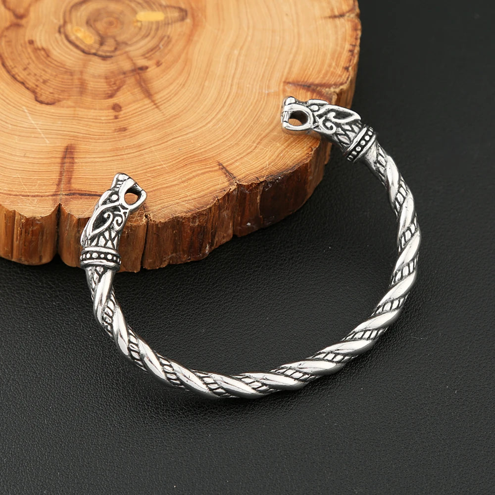 Vintage Gothic Edelstahl Nordic Viking Doppel Drachen Armband Für Männer Mode Öffnung Armband Manschette Armreifen Partei Schmuck