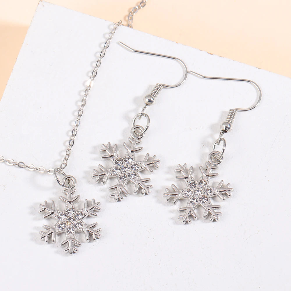 Frauen Mode Luxus Schmuck Set Zirkon Schneeflocke Kristall Anhänger Halskette Ohrringe Party Geschenke Weihnachts schmuck