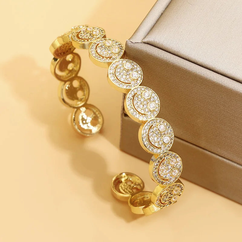 Neue Stilvolle Runde Manschette Armreif Kupfer Vergoldet Zirkonia Charme Party Frauen Männer Geschenke Schmuck Zugang