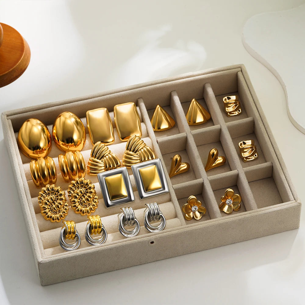 18 Karat vergoldete, gestreifte Textur, klobige Ohrstecker für Damen, glänzender Edelstahlknoten, gedrehte geometrische Ohrringe, täglicher Schmuck