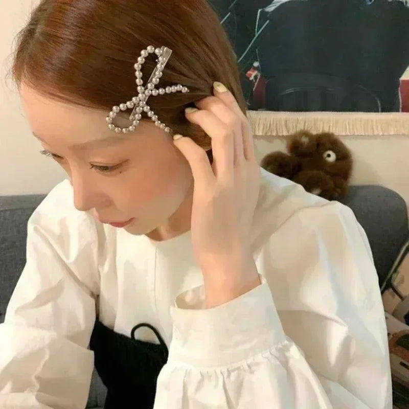 Neue Koreanische Mode Frauen Perle Haar Clips Pins Nette Mädchen Perle Haarspange Bögen Haarnadel Metall Haar Clips Y2k Mädchen Haar Zubehör