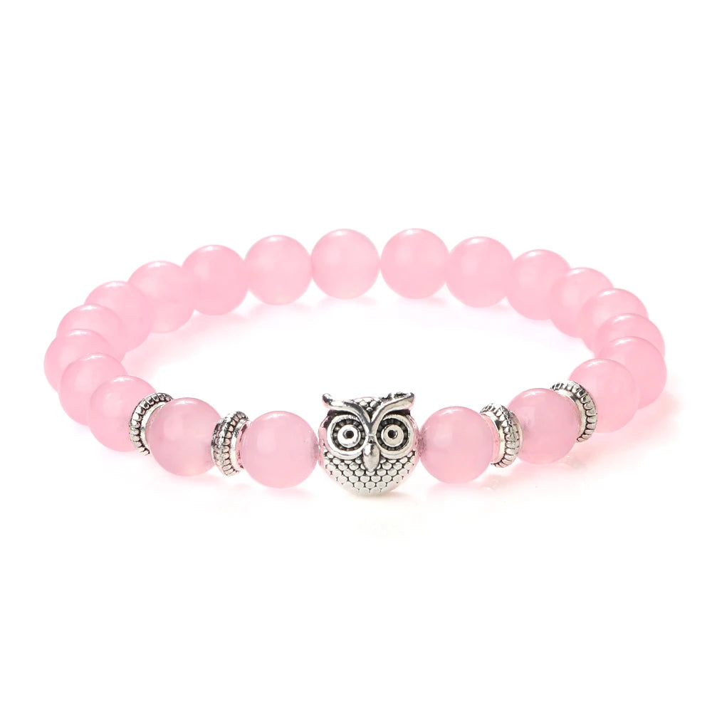 Natürliche Stein Perlen Eule Armbänder Malachit Rock Lava Armreifen Charme Strang Elastische Energie Yoga Buddha Schmuck Für Frauen Männer
