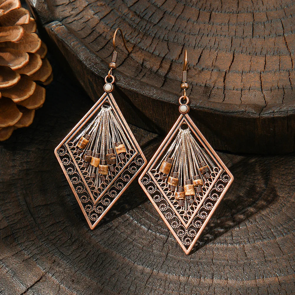 Klassische Vintage Ethnische Tropfen Ohrringe für Frauen Böhmischen Lange Temperament Quaste Geometrische Persönlichkeit Ohrring Weiblichen Schmuck