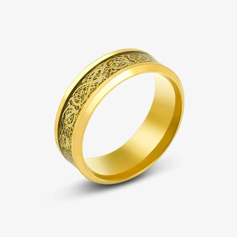 8mm Edelstahl Dominierenden Drachen Muster Ringe für Männer Frauen Punk Intarsien Blau Carbon Faser Ring bagues pour femme