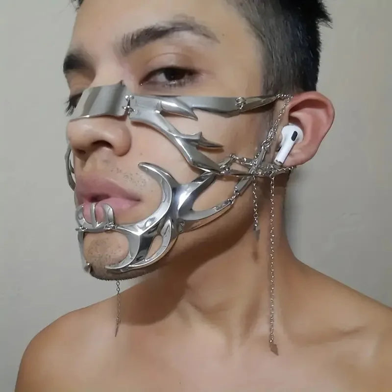 CyberPunk Maske Flüssigkeit Unregelmäßige Gothic Mechanische Alien Fluid Gesicht Zubehör Ohrring Lippen Ring Für Frauen Männer Halloween Schmuck