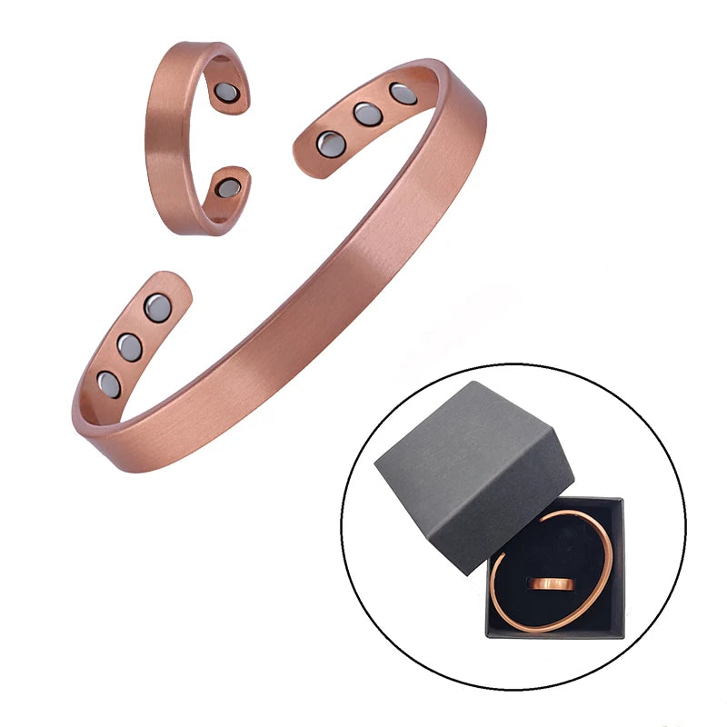 Einfache Schmuck-Set Reinem Kupfer Armband Ringe Manschette Magnetische Armreifen Für Frauen Männer Arthritis Gesundheit Solide Kupfer Schmuck