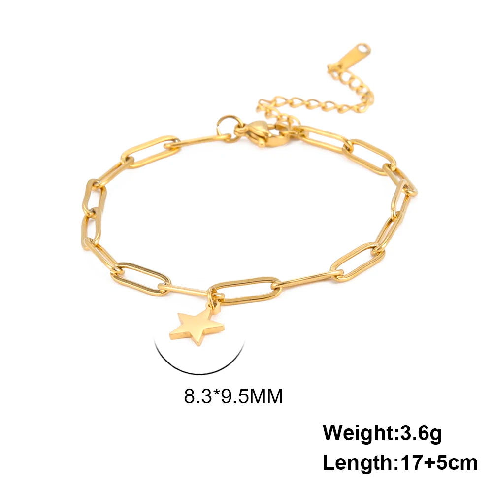 Amaxer Edelstahl Armband für Frauen Mann Pentagramm Büroklammer Kette Pulseira Hochzeitstag Schmuck Mutter Geschenk
