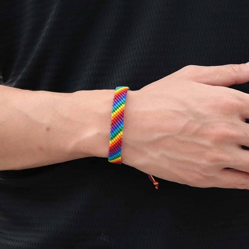 Mode LGBT Armband Männer Frauen Regenbogen Seil Armbänder Handarbeit Gewebte Saiten Ethnische Messing Schmuck Bestie Geschenk Einstellbar
