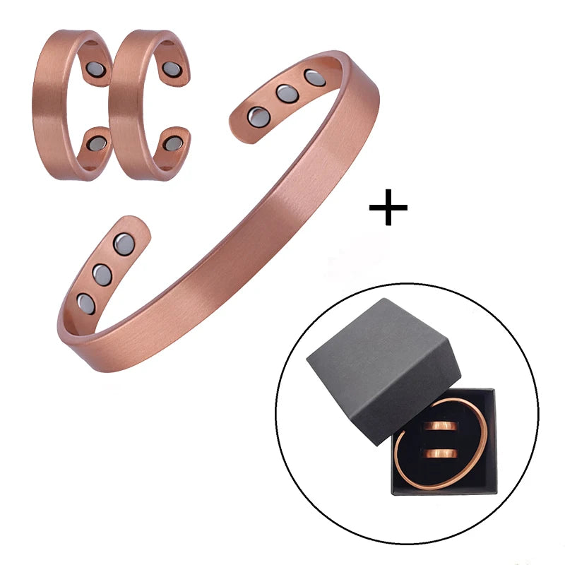 Einfache Schmuck-Set Reinem Kupfer Armband Ringe Manschette Magnetische Armreifen Für Frauen Männer Arthritis Gesundheit Solide Kupfer Schmuck