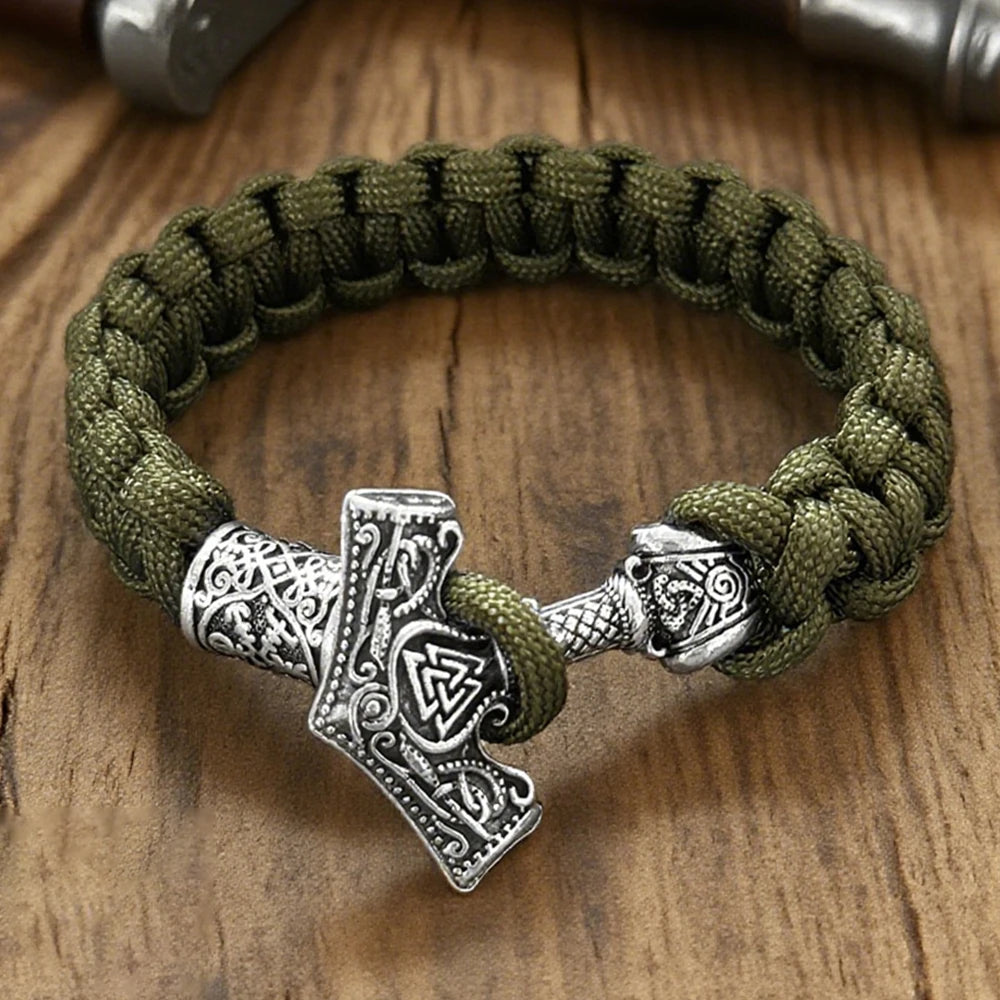 Wikinger Thors Hammer Armband für Männer Paracord Seil Metall Nordischer Outdoor Survival Armreif Handgefertigter geflochtener Schmuck Punk Retro Geschenk