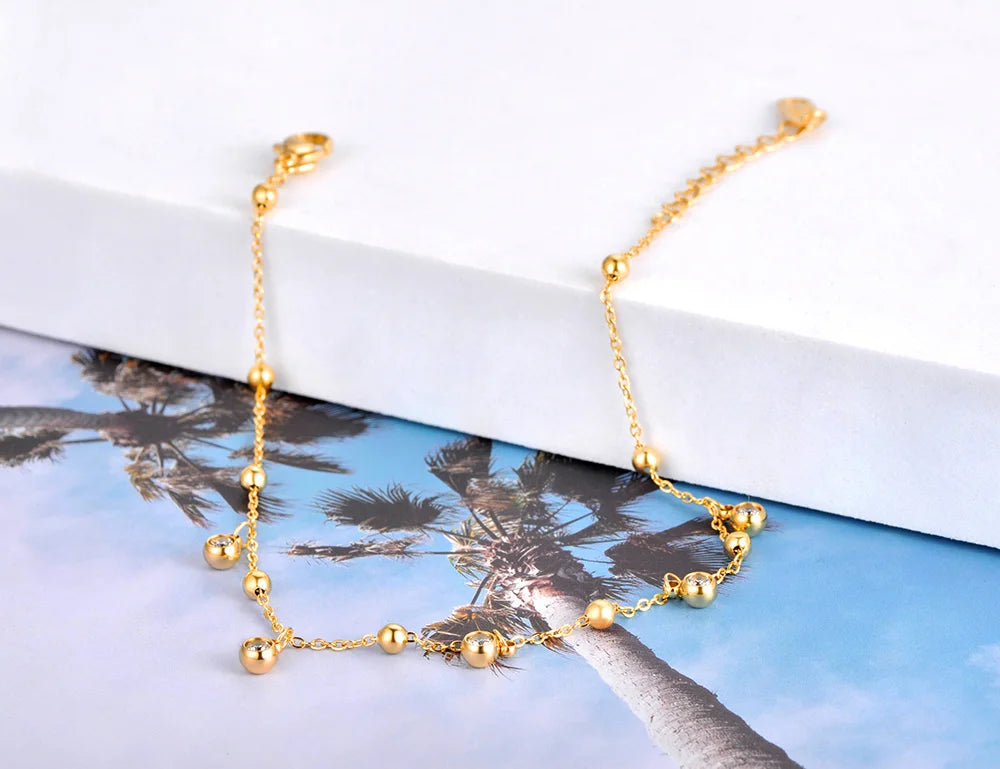 Lokaer Goth Runde Kugel Charm Fußkettchen Für Frauen Mädchen 18K Gold Überzogene Edelstahl CZ Kristall Fuß Schmuck A21025