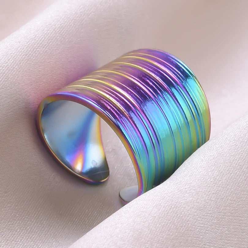 1/2/3 stücke mischen Farbe klobigen breiten Ring offene Edelstahl ringe für Frauen Männer Accessoires unregelmäßige Oberfläche kpop Modeschmuck