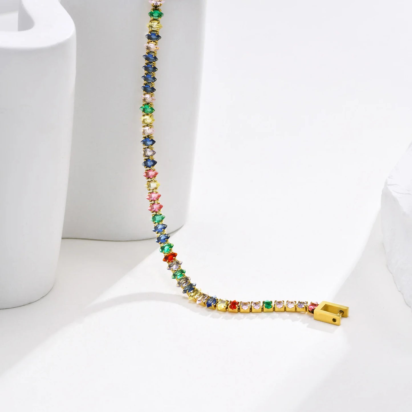 Bunte Tennis armband Frauen, Zirkonia Kette, Edelstahl cz Link, Freundin Mutter Geschenk