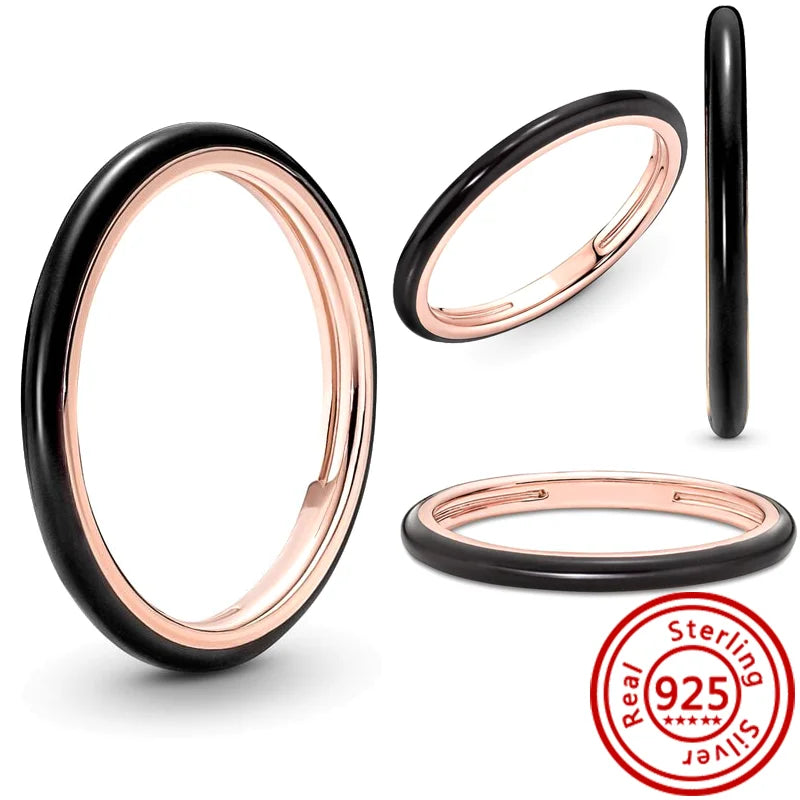 Neuer Pantaro Me-Fingerring aus 925er-Sterlingsilber, Liebesengel, Wort, schwarzes Herz, Zirkon, Original-Charm-Ringe, funkelnder Hochzeitsschmuck