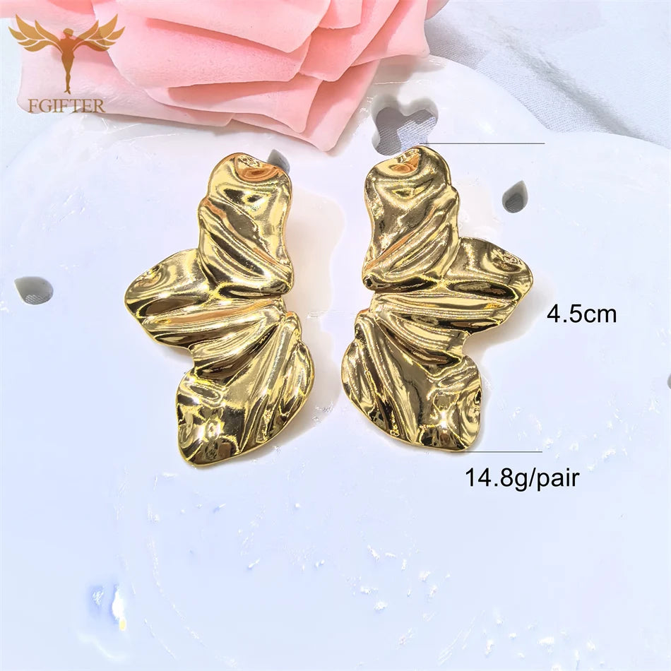 Übertreibung klobige Ohrringe Falten Blume Blatt Design Ohrstecker Frauen goldene Edelstahl Schmuck Accessoires Geschenke für Sie