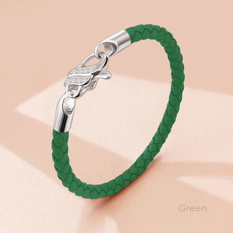 Neues Design S925 Sterling Silber Armband für Frauen Zirkonia Charme Geflochtenes Lederarmband Weiblichen Schmuck Weihnachtsgeschenk
