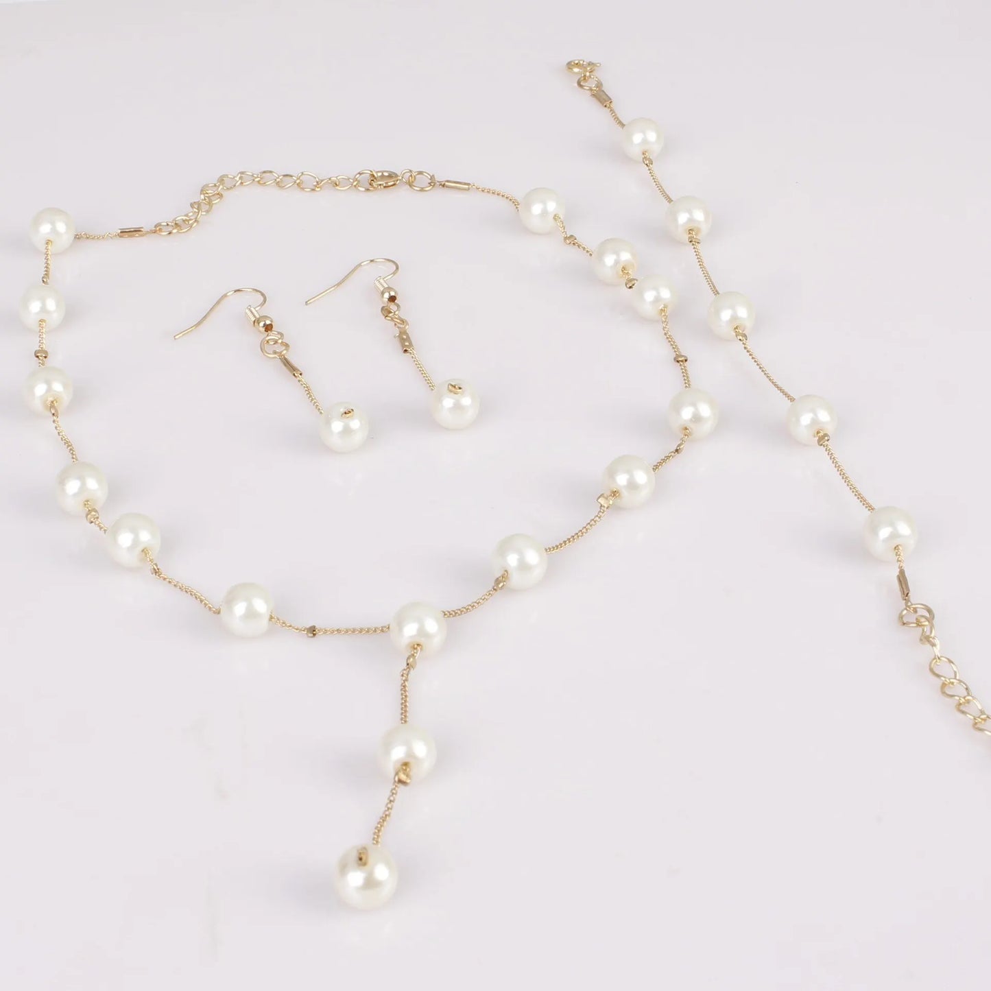 4 stücke Gold-farbe Halskette Ohrring Armband Set Damen Elegante Imitation-Perlen Sammlung Temperament Quaste Schmuck