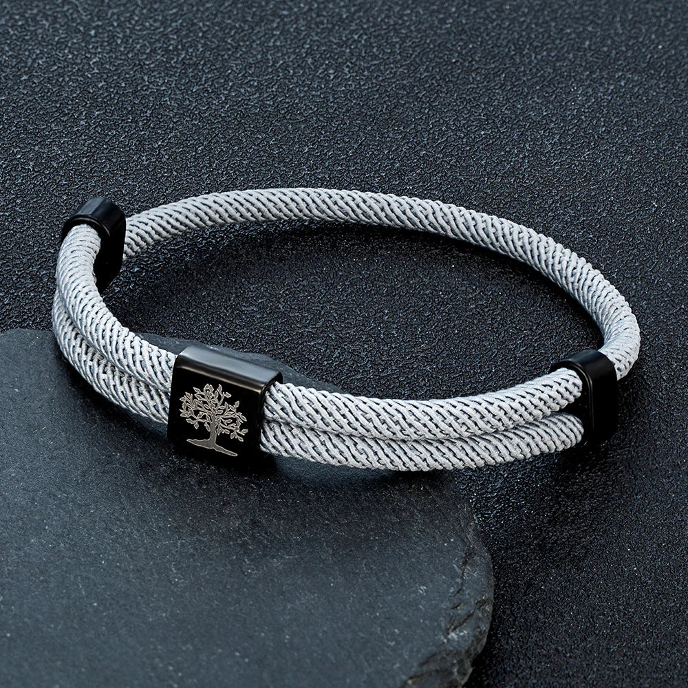 MKENDN Handgefertigtes marineblaues geflochtenes Seilarmband aus Edelstahl. Der Baum des Lebens, quadratische Armbänder für Männer und Frauen, Paarschmuck