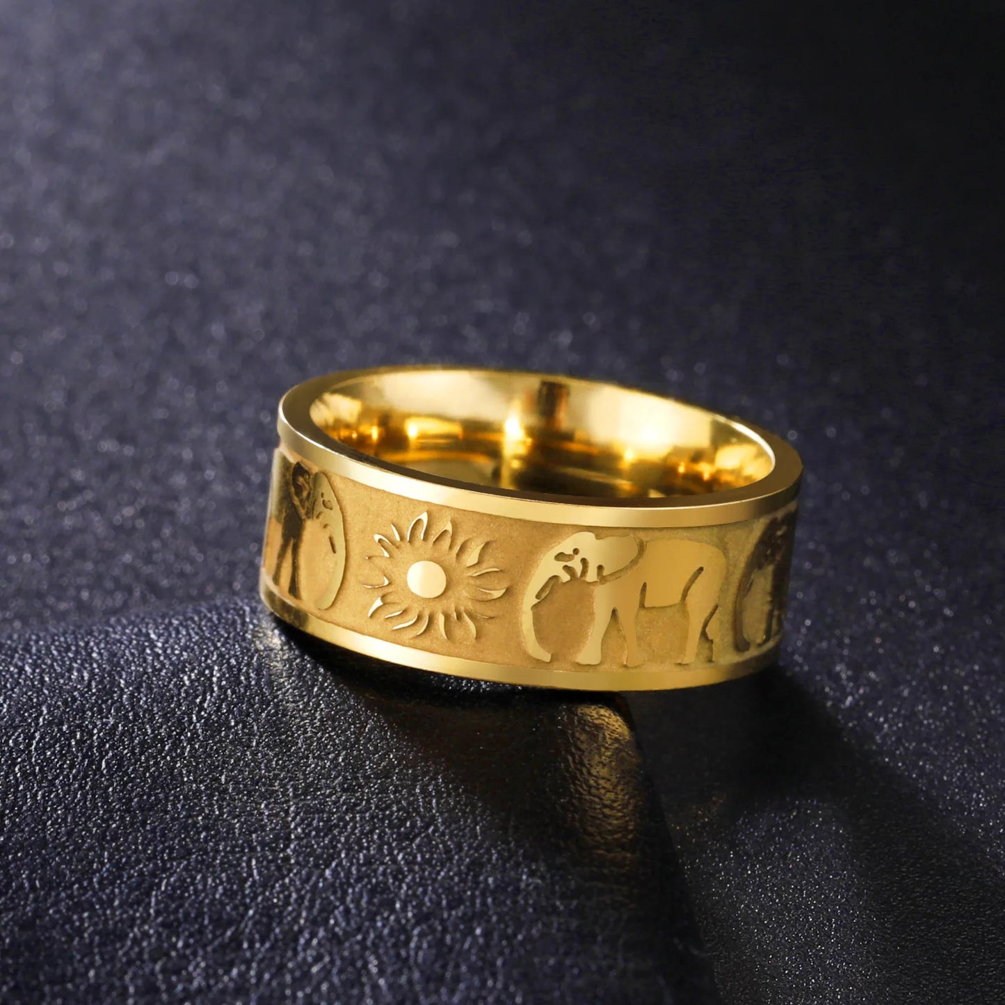 Jeshayuan Elefant Sonnen ringe für Frau Hinduismus Glück Amulett Edelstahl Paar Ring Tier liebhaber Party Schmuck Geschenk