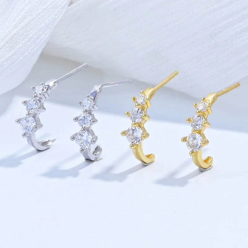 S925 Sterling Silber Weiß Zirkon C Form Ohrringe Stud Für Frauen Mode Schmuck Geschenk SE67