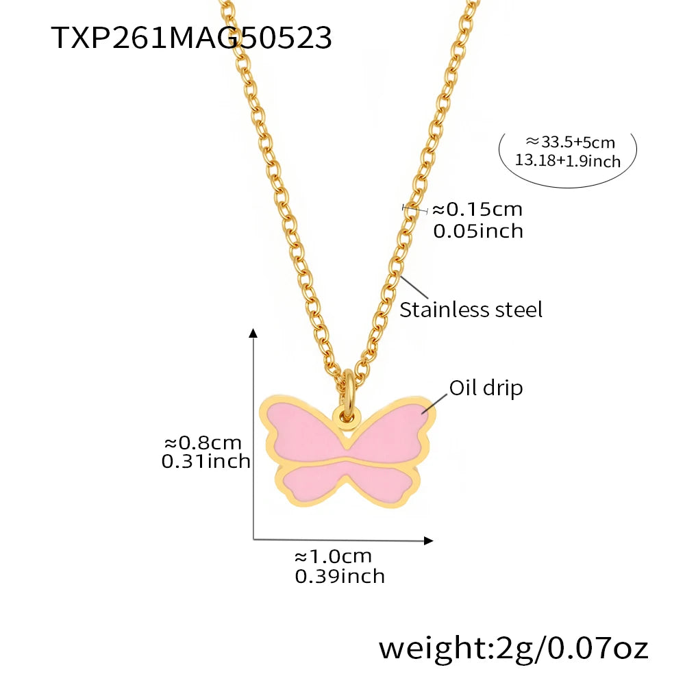 Kinderschmuck, rosa Schleife, Anhänger, gedrehte Kette, Halskette, Ohrringe, Armband, Ring, 5-teilig, Edelstahl, wasserdicht, Geschenk