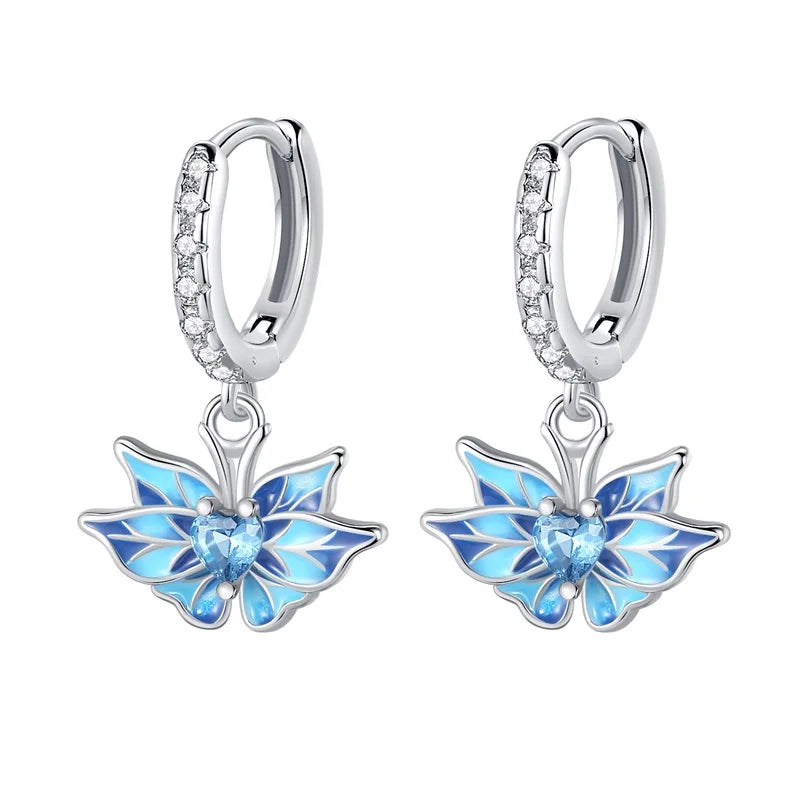 Heißer Verkauf Mode 925 Silber Farbe Ohrringe Blau Zirkon Sterne Mond Unregelmäßigkeit Ohrringe Für Frau Feine Geburtstag Schmuck Geschenke