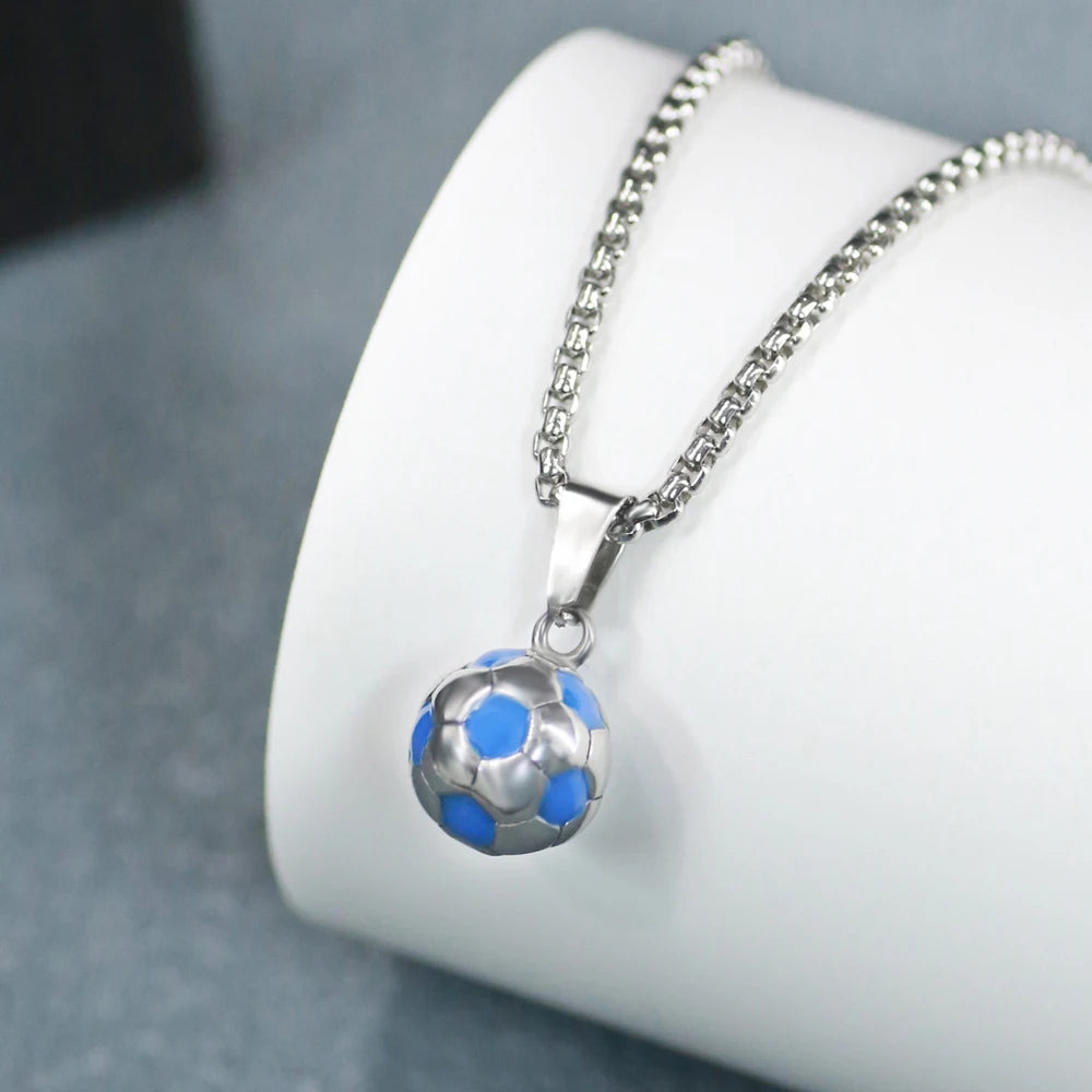 Fußball-Edelstahl-Halskette und Armband, Fußball-Anhänger-Halskette, Tropfarmbänder für Fußballliebhaber, Paare, Tochter, Sohn