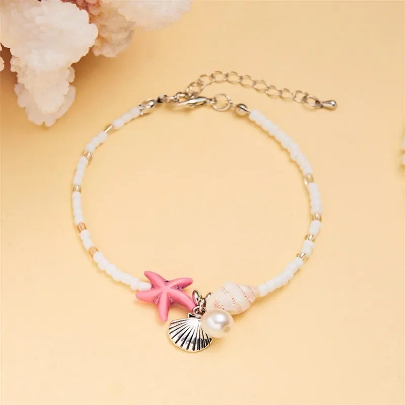 Böhmisches Imitation Muschelperlen-Armband für Frauen, Seestern, Schildkröte, gewebtes Seil-Armband, handgefertigt, Freundschaft, Strand, Urlaub, Schmuck