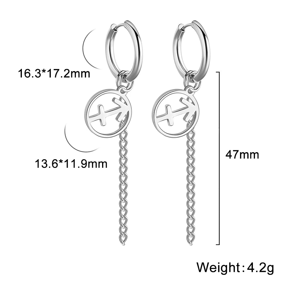 Amaxer Sternbild-Pin-Ohrringe, 12-Sternzeichen-Edelstahl, eleganter Quasten-Tropfenohrring, Widder, Stier, Jungfrau, Fische, für Frauen, Geschenk