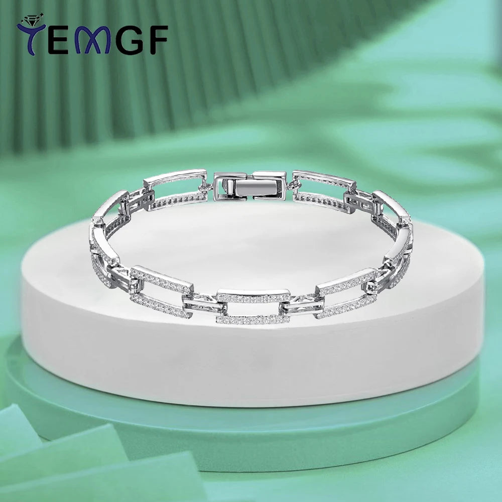 TEMGF S925 Sterling Silber Kettenarmband 1,1 mm Zirkon-Inlay für Frauen und Mädchen, eleganter feiner Schmuck, trendige Geburtstags-einzigartige Geschenke