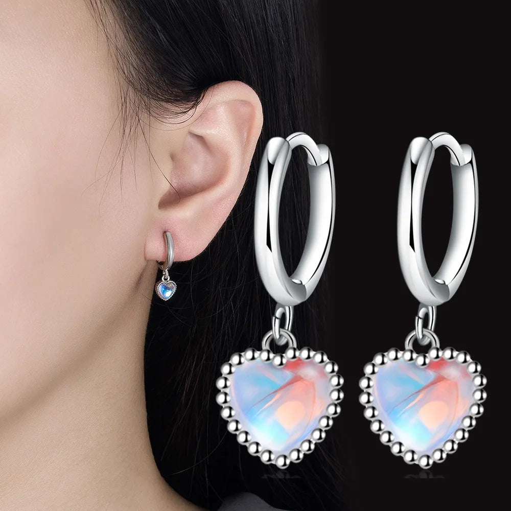 Ohrstecker aus 925er-Sterlingsilber, Mondstein, Herz, Kristalle, für Damen, eleganter Luxus-Schmuck, Accessoires, Großhandel mit Schmuck