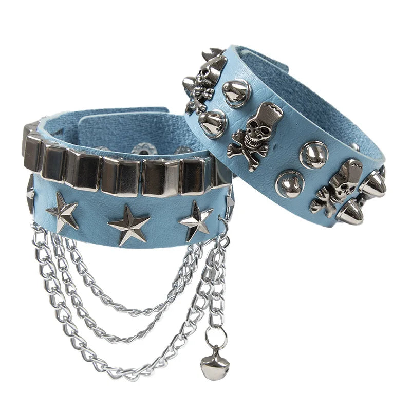 2024 neue PU Leder Armband Punk Armband Einstellbare Schädel Goth Manschette Armband Gothic Niet Schnalle Armband für Männer Frauen