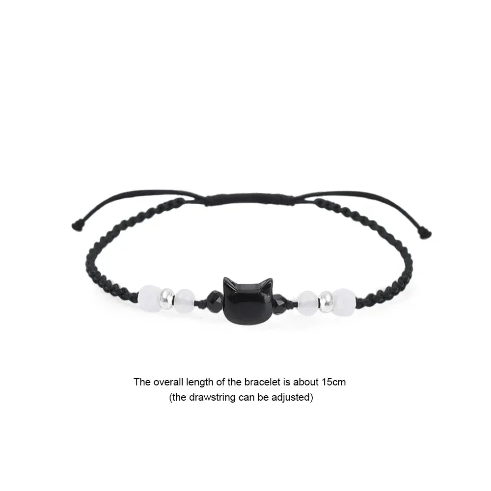 Süßes schwarz-weißes Kaninchen-Katzen-Armband, natürlicher Mondstein, Obsidian-Armbänder, Paar, minimalistisches Armband, handgefertigter Party-Schmuck, Geschenk