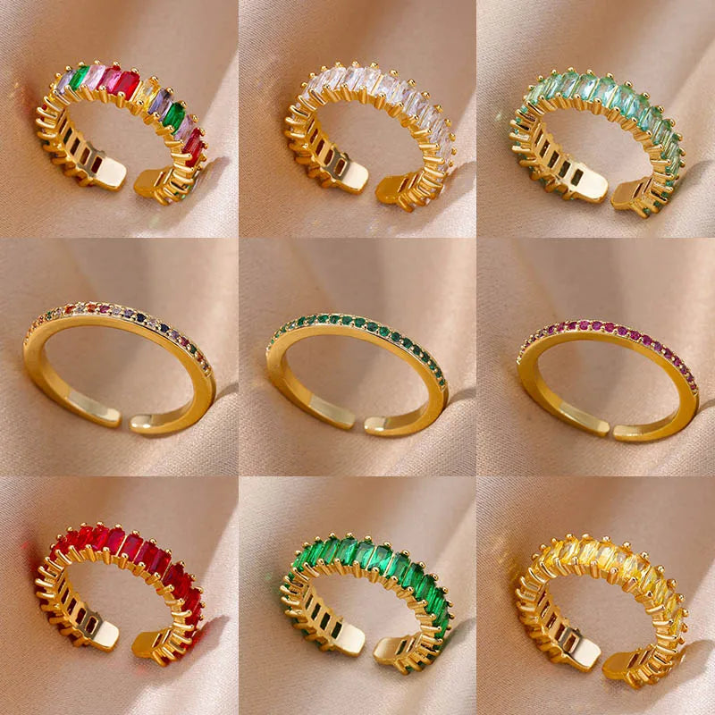 Mini Zirkon Grüne Ringe Für Frauen Edelstahl Gold Farbe Einstellbare Finger Ring Verlobung Hochzeit Weihnachten Schmuck Geschenk
